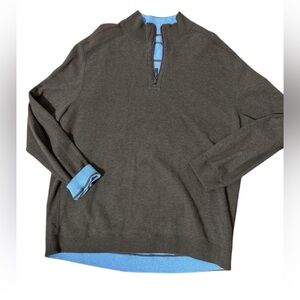 Tommy Bahama Men's Brown/Blue 1/4 Zip-Up Sweater XL 100% Cotton